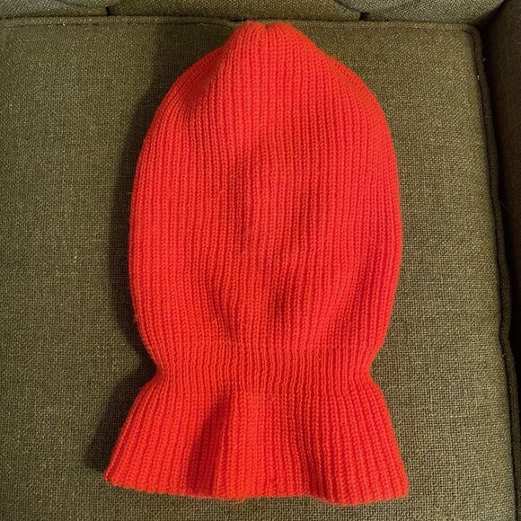 Vintage Blaze Orange Winter Ski Face Mask Hunting Beanie Hat Balaclava Knit - Picture 7 of 7